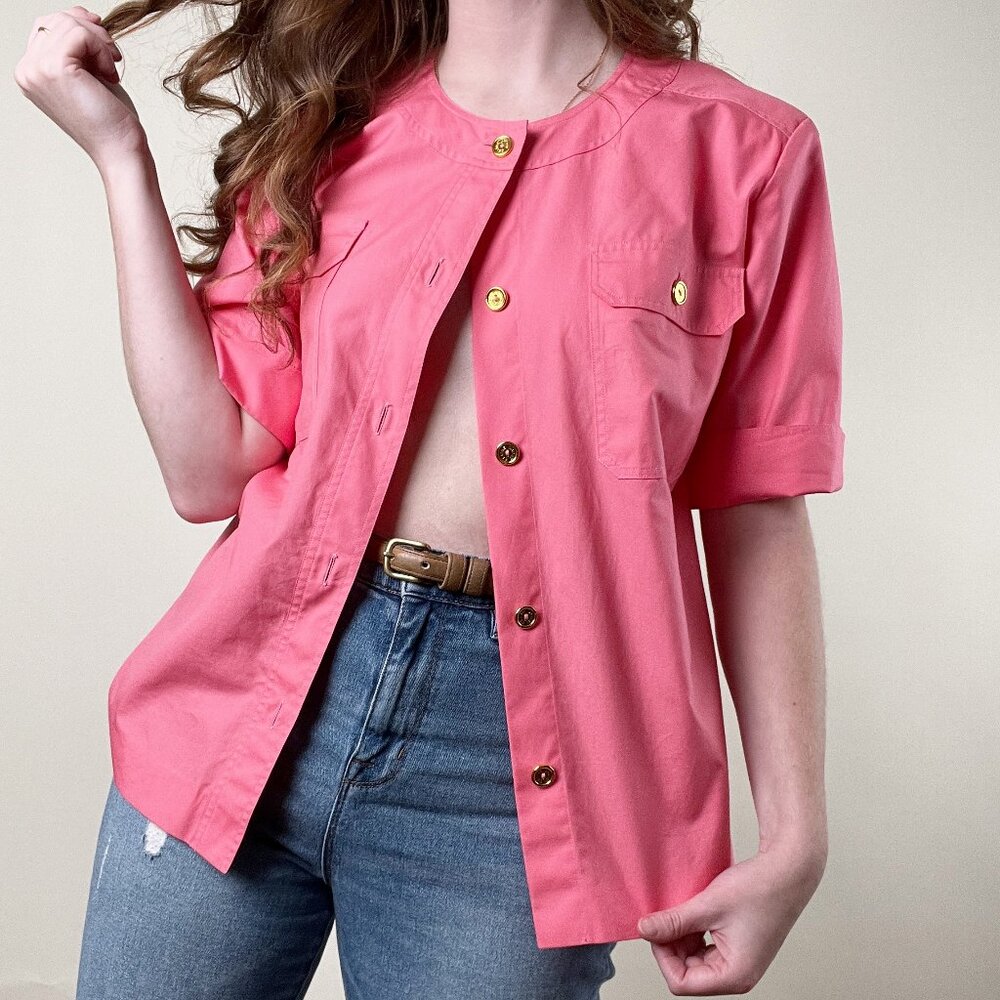 Vintage Celine Paris French Short Sleeve Button Up Down Blouse Shirt Relaxed Fit - Picture 2 of 8
